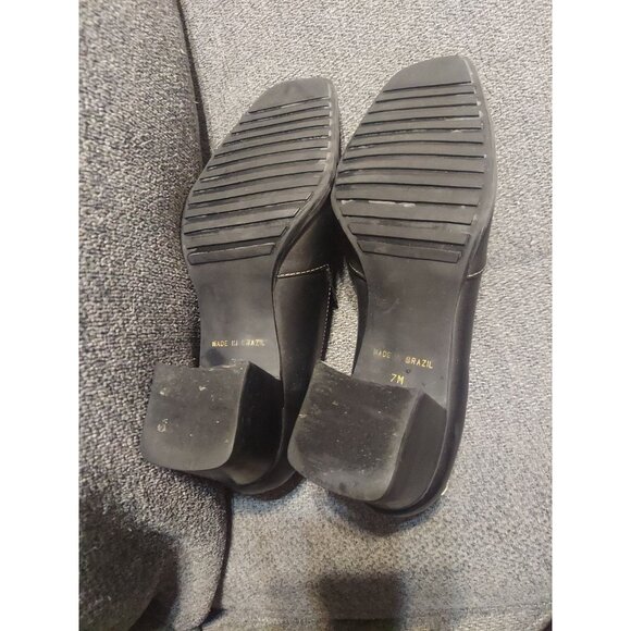 NICOLE Black Leather Block Heels SILVIUS Womens 7M Dress Shoes Brazil Slip On - Picture 7 of 8